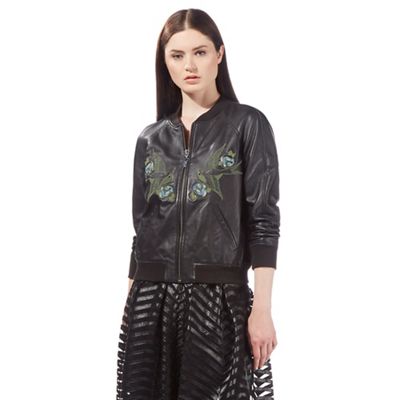 Todd Lynn/EDITION Black embroidered leather bomber jacket